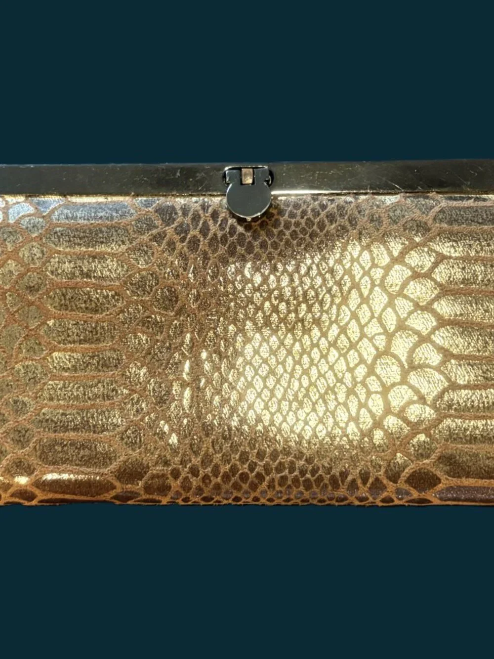 Continental Wallet-Faux Snakeskin Metallic Gunmetal Hardware and Accordion Sides